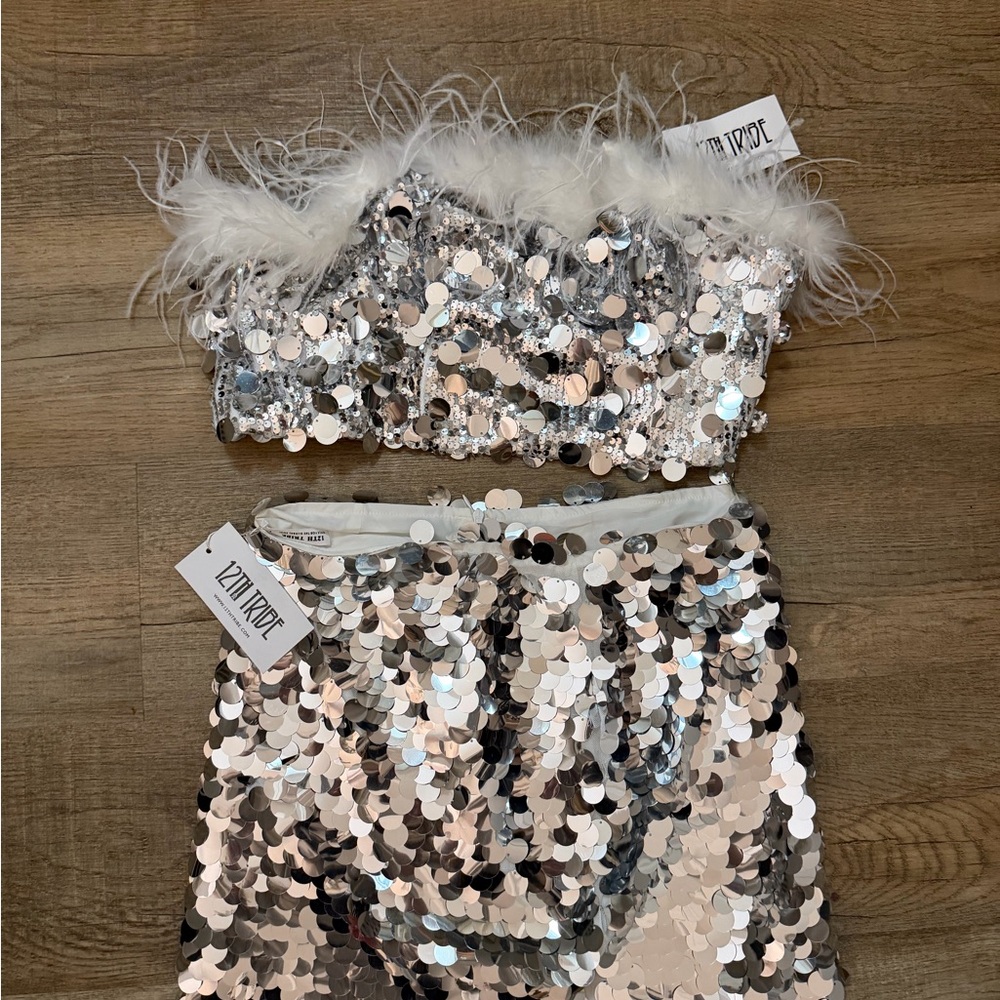 12th Tribe Silver Sequin Feather Top